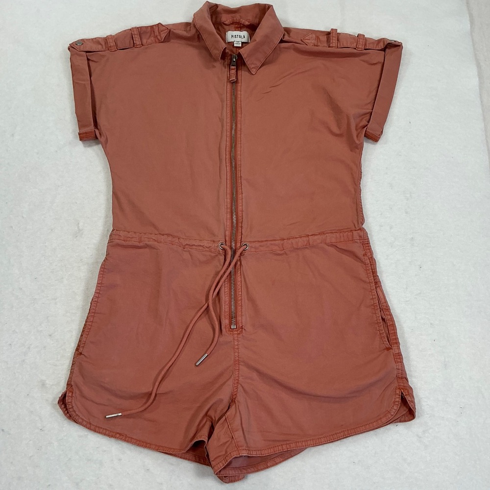 Pistola Womens XS Utility Romper Coral Pink Zip Front Drawstring Waist Shorts